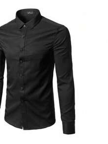 Men's Long Sleeve Slim Fit Dress Shirt - Fast Delivery - 黑色 - 查看 2
