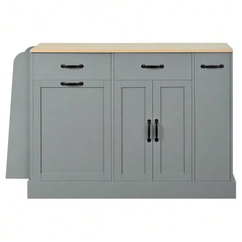 Modern Sideboard With Multiple Drawers, Storage Unit With Bin Compartment And External Spice Rack For Dining Room, Living Room And Kitchen (Grey) - 灰色 - 查看 1