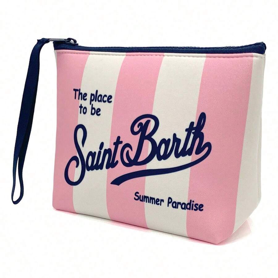 Borse da donna St. Barth, pochette con stampa leopardata, stile casual europeo e americano, pochette in denim pied de poule, pochette a righe. - Rosa striato - Visualizzare 1