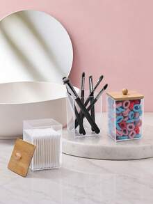 1/2/3 Packs Qtip Holder - 12 Oz Bathroom Organizer And Storage Containers, Plastic Square Apothecary Jars With Bamboo Lids For Cotton Ball, Cotton Swab, Floss - Multicolor - View 6