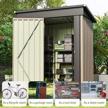 5x3 FT Outdoor Storage Shed, Tool Shed With Sloping Roof And Lockable Door, Metal Shed For Backyard Garden Patio Lawn, Brown - Brown - View 2