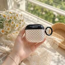 Funda de auriculares creativa de moda semitransparente rosa con lunares negros + correa de anillo con bucle colgante compatible con 4ª generación, funda de auriculares linda Apple 2ª generación 3ª generación, nueva funda protectora colgante Airpodspro 3, funda de auriculares estilo coreano Pro 2, funda de auriculares para niñas, cubierta protectora - Negro - Ver 2