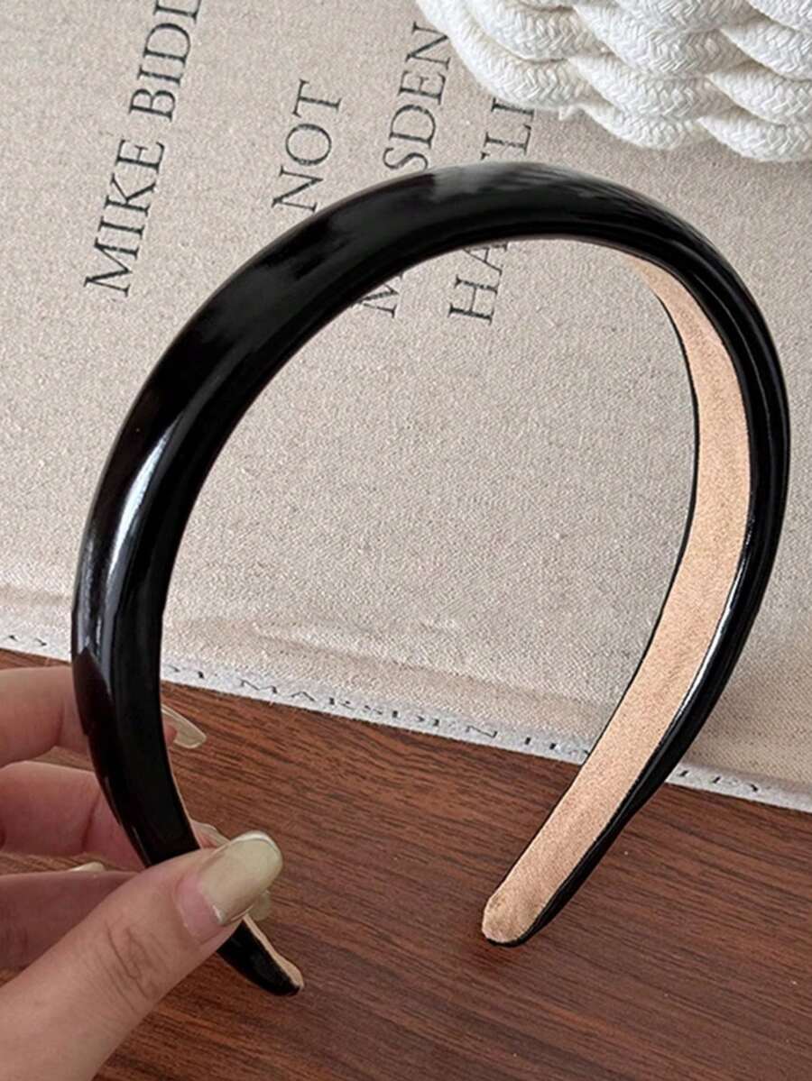 1/2件裝極簡復古PU皮革高髮際線洗臉防滑髮箍,適合各種髮長,適合女孩與年輕女性在各種場合全年佩戴,女款髮箍髮飾髮帶 - 彩色 - 查看 1