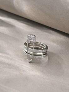 Multi-Layer Cubic Zirconia Inlaid Shiny Fashion Ring, Multi-Color Options, Suitable For Daily Wear And Party Decoration - Silver - View 3