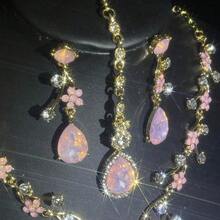 1 Juego de Joyería para Mujer, Pendientes, Collar y Cadena para la Frente Incrustados con Pedrería de Lujo y Elegantes, Juego de 4 Piezas, Adecuado para Novia, Boda, Banquete, Fiesta - conjunto de joyas - Ver 7