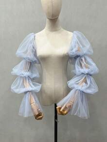 1pc White Mesh Puff Sleeve, 2pcs Elastic 4-Layer Dark Bride Sleeve Cuffs - Multicolor - View 14