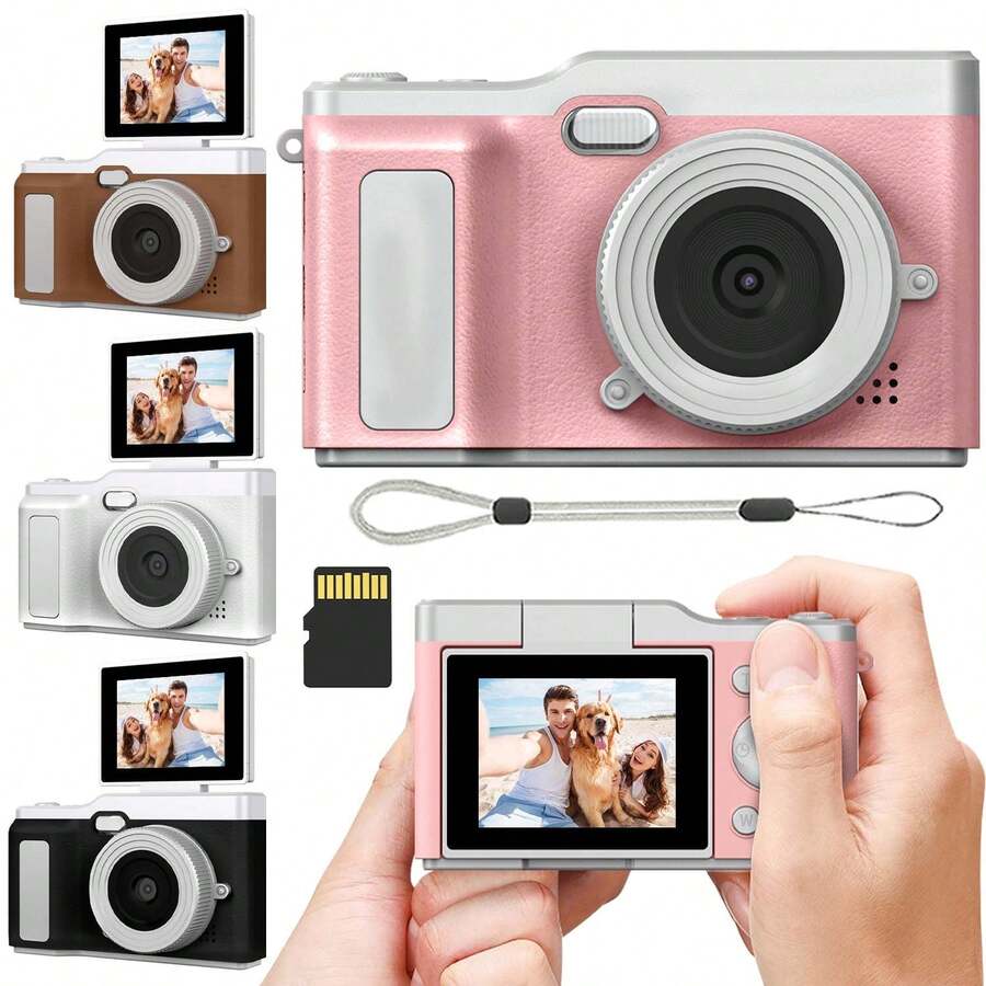 Máy ảnh, Máy ảnh kỹ thuật số zoom kỹ thuật số 4X cho vlogging, màn hình IPS 2.4'' có thể sạc lại, máy ảnh chụp ảnh chuyên nghiệp cho thanh thiếu niên, hỗ trợ chụp ảnh, quay video và webcam, (pin sạc 800mAh, 2.96Wh)