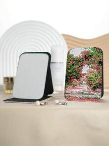 1件油畫療癒風風景系列便攜梳妝鏡，可折疊輕量超薄方便手鏡，PU皮革，適用多種場景與所有人，長方形小鏡子，口袋鏡，經典地毯圖案設計，精緻細膩，易於攜帶，手持化妝鏡，180°翻蓋，多功能 - 彩色 - 查看 7