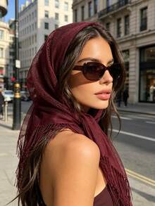 1 chiếc băng đô ren tua rua phong cách Pháp cổ điển, khăn bandana tam giác móc rỗng, phụ kiện tóc đa năng phù hợp cho đi du lịch/phong cách đường phố/đi biển - Nhiều màu - Xem 4