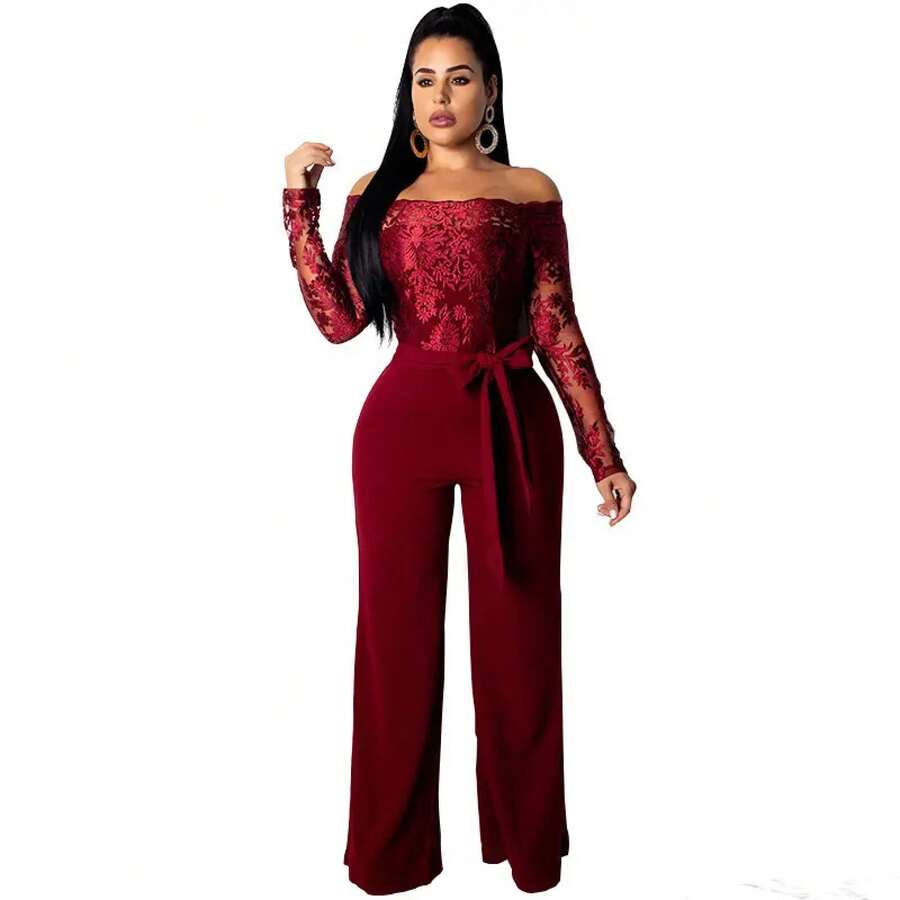 Women's Casual Water Soluble Lace Wide Leg Jumpsuit With A Shoulder Strap 7 Colors Elegant Fashion Custom Keys Personalized Birthstone Name Necklace Elegant Design Evil Eye Protection Unisex Cuban Link Chain Set Grocery Chains 2 I Ring Queen Elizabeth - 勃根地 - 查看 1