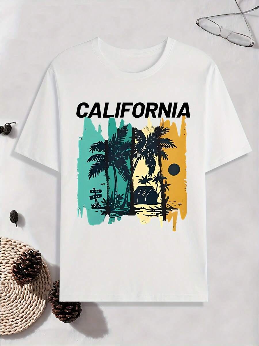 Camisa masculina de algodão 2026, estilo casual, manga curta estampada, modelagem solta, streetwear. - Branco - Ver 1