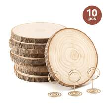 EZIFY Wooden Table Centerpieces For Wedding, Natural Wood Slices With Holders, Unfinished Wooden Rounds For Reception Tables, Rustic Wedding Decor, Party Table Decorations - 10 Wood Slices - View 11
