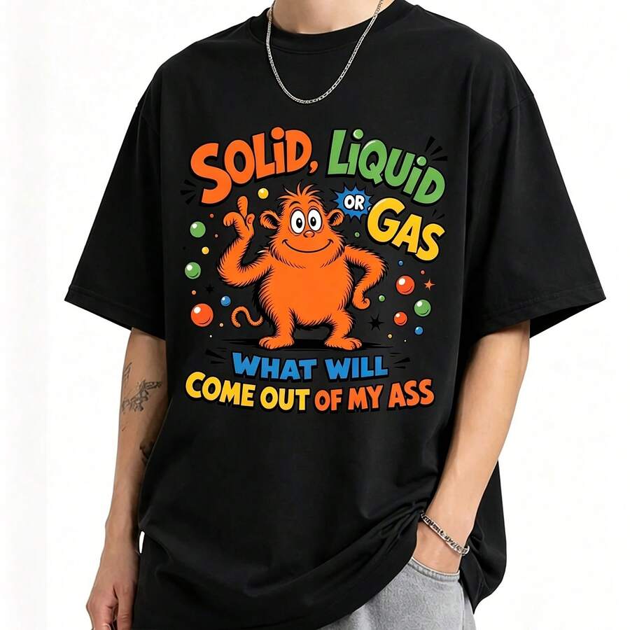 Solid Liquid Or Gas Funny Cat Physics Science Shirt - Black - View 1