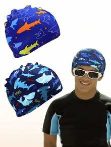 1 pieza/2 piezas Gorro de natación unisex de poliéster, adecuado para niños, niñas, con pelo largo o corto, gorro de natación de verano - Multicolor - Ver 17