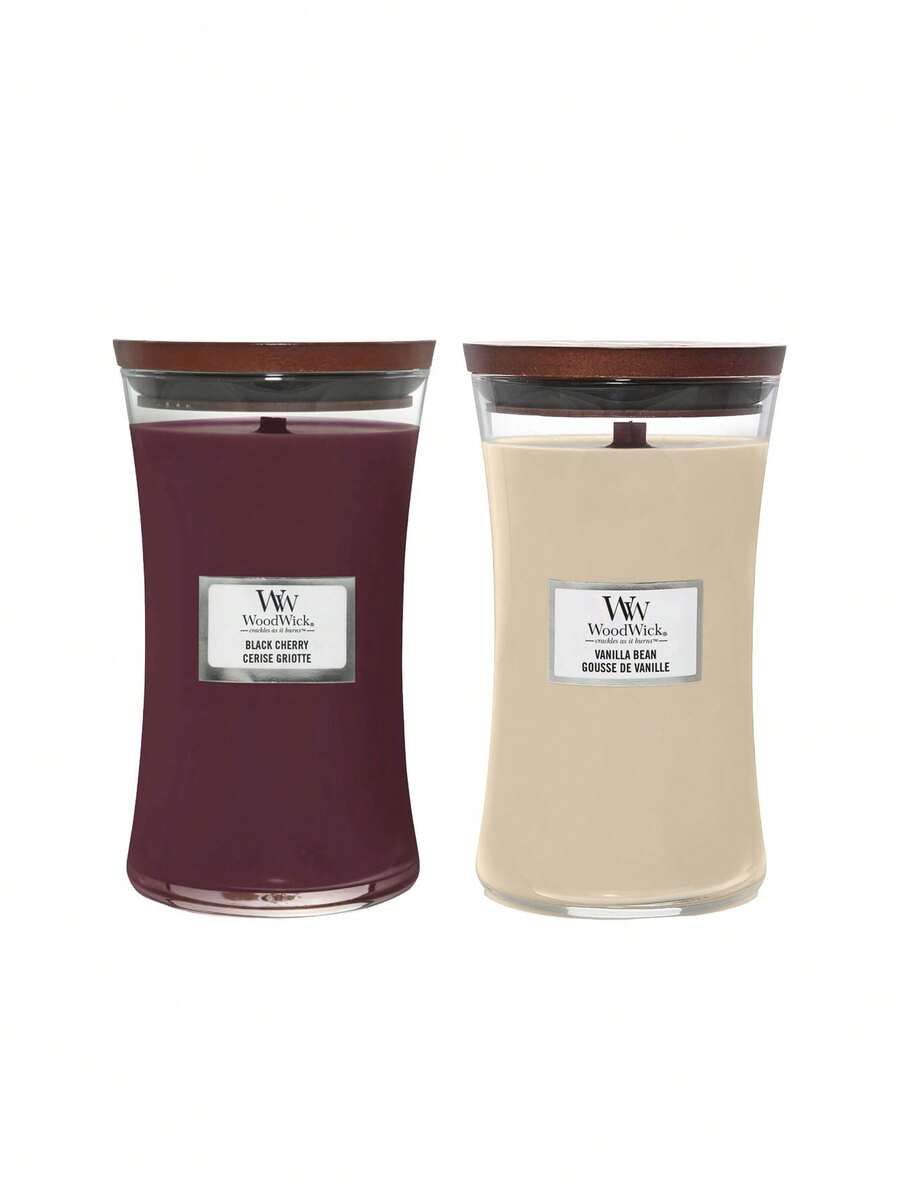WoodWick [Bundle] Hourglass Black Cherry Large Candle 609 g + Vanilla Bean Large Candle 610 g - Reloj de arena - Ver 1