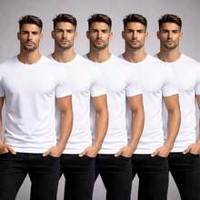 Set Of 5 Men's Basic Plain T-Shirts, 100% Premium Cotton - Kit 5 White - View 1