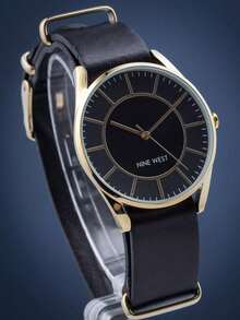 Nine West Women's Black & Gold Tone Quartz Wrist Watch, Stainless Steel Case - Black - View 7