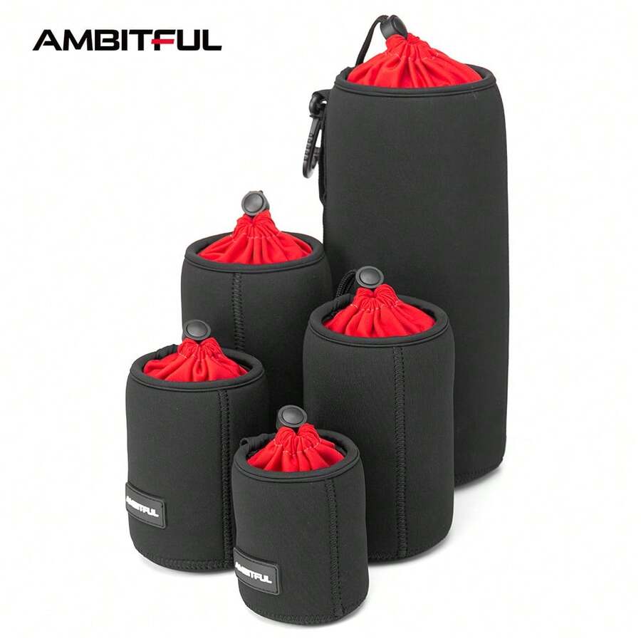 Ambitful Camera Lens Storage Bag, Soft Protective Lens Pouch With Zipper, Shock-Proof Lens Storage Cover, Suitable For DSLR Camera Lenses