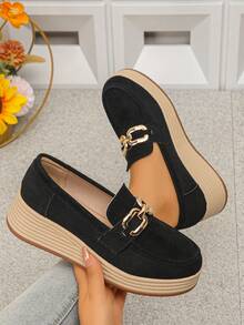 2026 Spring/Autumn New Retro Slip-On Shoes For Women, Thick Sole Platform Casual T-Strap Mary Jane Loafers - Black - View 2