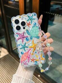 Starfish Painted Braided Wave Edge Transparent Protective Phone Case Compatible With 16/16 Pro/16 Pro Max/16 Plus, 15, 14, XS, 7/8, XR, 7/8 Plus, 11, 12, 13, 14, 15 Pro Max, Shockproof Anti-Scratch Cover - Multicolor - View 5