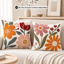 2pcs Boho Floral Print Throw Pillow Covers, Cottagecore Flower Cushion Cases, 2D Flat Printing, No Embroidery - Color - View 7