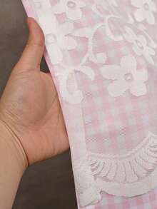 1件格紋廚房短窗簾，附蕾絲邊與毛球裝飾，桿套式水槽櫥櫃窗簾，美式鄉村田園風半窗簾，適用於廚房/咖啡廳/臥室裝飾 - 粉色 - 查看 4