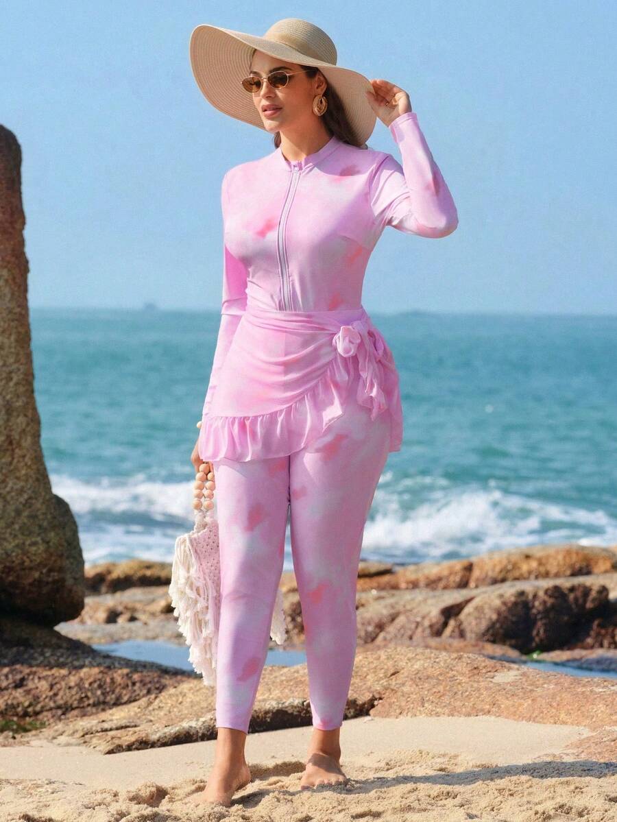 Swim Shayni Burkini de estilo conservador para mujer de talla grande para vacaciones en la playa - Multicolor - Ver 1