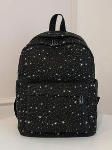 1 Large Capacity Nylon Schoolbag For Students, Simple Solid Color Backpack For College Students, Ladies Nylon Backpack, Girl Travel Backpack - Black - View 4