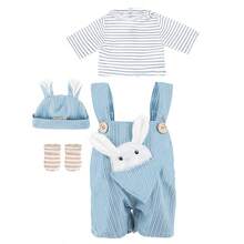 4pcs 16-18in Children's Doll Rabbit Theme Outfit, Striped Top + Rabbit Ear Overalls + Hat + Socks, Playful Dress-Up Clothes, Ideal Birthday Gift For Kids (Doll Not Included) - Multicolor - View 12