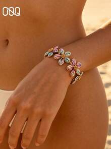 OOQ 1 buah Gelang Rantai Bunga Lima Kelopak Anyaman Rafia Warna-warni Gaya Bohemian, Kasual Minimalis untuk Liburan Pantai, Pesta, Festival Musik, Cocok untuk Paduan Harian, Hadiah untuk Sahabat dan Keluarga (Anyaman Rafia Buatan Tangan, Arah dan Bentuk Acak) - Warna Campuran - View 3