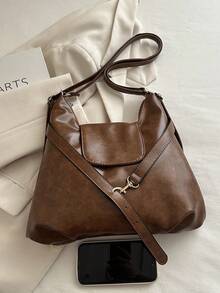 2025 Fashion Matte Solid Color Punk Rivet Commuter Tote Bag Minimalist Niche Underarm Bag Stylish Large Capacity Shoulder Bag - Brown - View 3