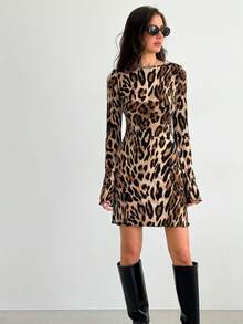 Vestido leopardo espalda descubierta volantes lazos retro - estampado de leopardo - Ver 9