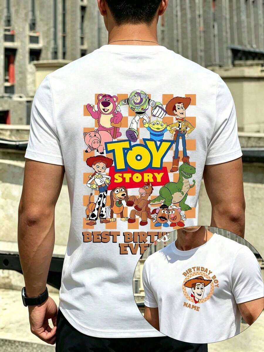 T-shirt graphique Disney Toy Story << Meilleur anniversaire », blanc décontracté, idéal pour les vacances en famille à Disney, l'été et le quotidien, style rétro. Ce haut confortable et polyvalent à manches courtes est en pur coton et constitue un cadeau surprise parfait. - Blanc - Voir 1