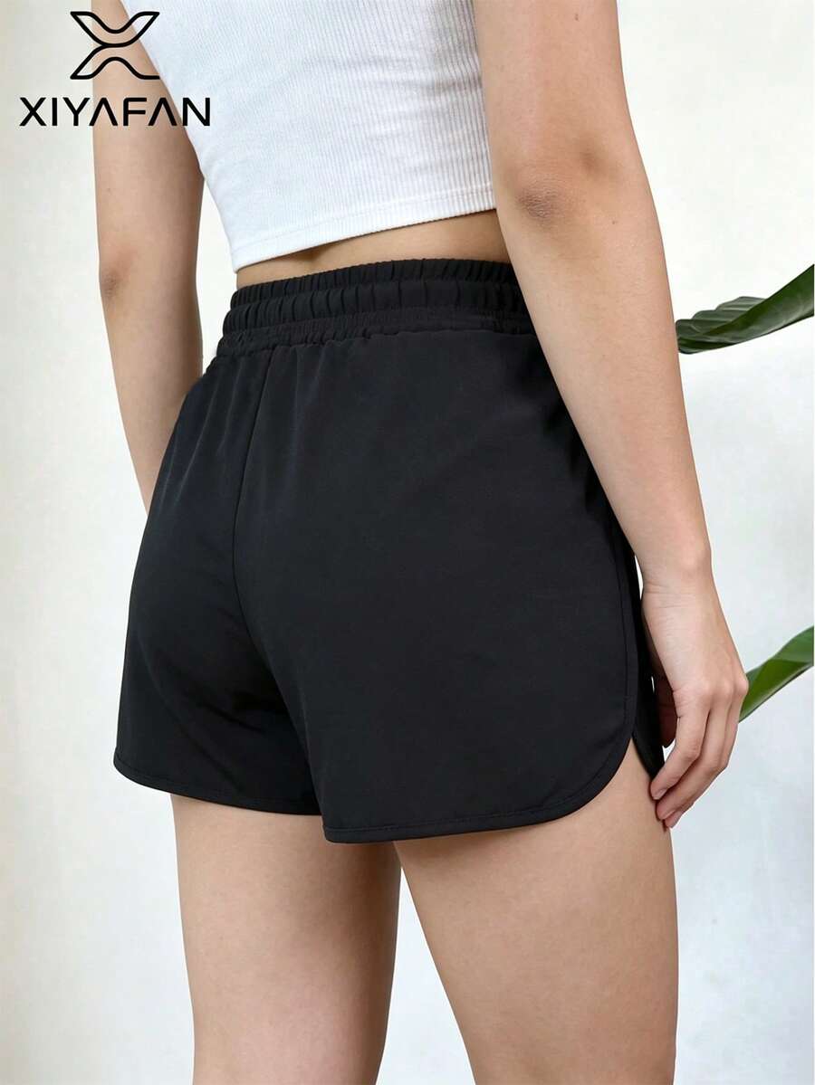 女款彈性萊卡運動短褲,透氣柔軟,適合健身、跑步、瑜伽、網球、戶外、海灘,夏季休閒短褲,黑色 - 黑色 - 查看 1