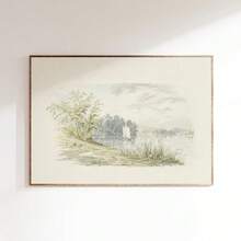 Bộ 1/2 tấm tranh in canvas phong cảnh đồng quê vintage mộc mạc có khung/không khung, hình cây cầu hồ trang trại phong cách Cottagecore, tranh treo tường trang trí hành lang lối vào, phòng khách, phòng ngủ, decor nhà hiện đại - A - Xem 6