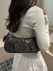 Korean Style Crocodile Embossed Handbag For Women, New Fashion Shoulder Bag, Minimalist Crescent Moon Tote Bag For Women, For Going To Work, Green - 米色 - 查看 2