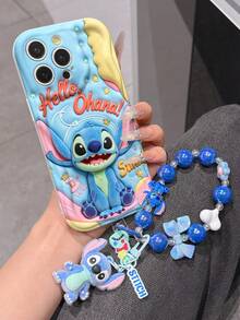 Disney Has Authorized, Phone Case - Chain Set, The Stitch Lilo & Stitch 3D Phone Case Plus A Silicone 3D Stitch Bracelet With Metallic Ring Removable Bracelet, Stitch And Angel Pattern, Compatible With Iphone17/16/15/14/13/12/11/XS/XR/X Plus Pro Max, A Stylish Cartoon Phone Case, The Perfect Gift Choice, Phone Protection, Durable Phone Cover, Great Gift For Friends And Family. - trắng - Xem 4