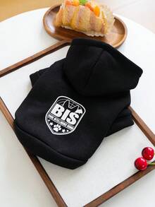 1件寵物衣服，狗/貓服飾，舒適運動衫系列適用於小型犬和幼犬，春季/秋季，白色「BIS-Puppy Intelligence Team」+ 純黑色運動衫 - 黑色 - 查看 4