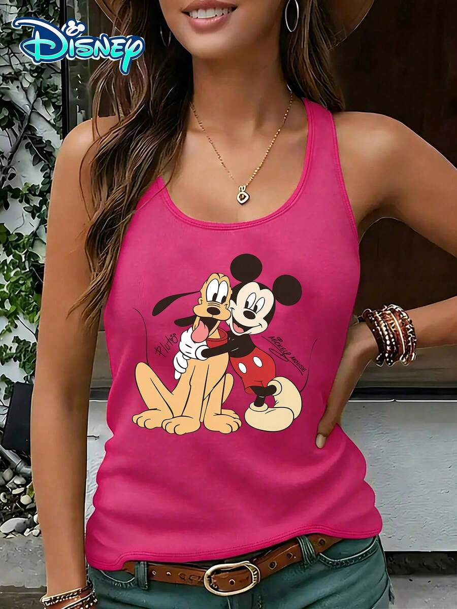 Disney Official Authorization | Women's Casual Round Neck Sleeveless Vest. Themed Around Mickey And Pluto, Paired With Warm Prints, It Is Both Healing And Full Of Childlike Fun. It Is An Age Reducing Item For Daily Wear And An Ideal Choice For Showcasing A Gentle Style. - 玫紅色 - 查看 1