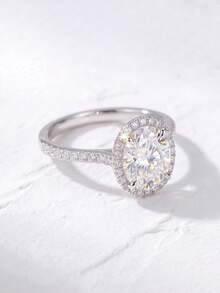 1 chiếc nhẫn bạc 925 Moissanite nửa tròn 3.0 carat 8x10mm, thanh lịch và sang trọng, phù hợp làm quà đính hôn, đám cưới, bạn thân, sinh nhật, kỷ niệm cho cô dâu - Nhẫn moissanite hình bán nguyệt - 3ct - Xem 2