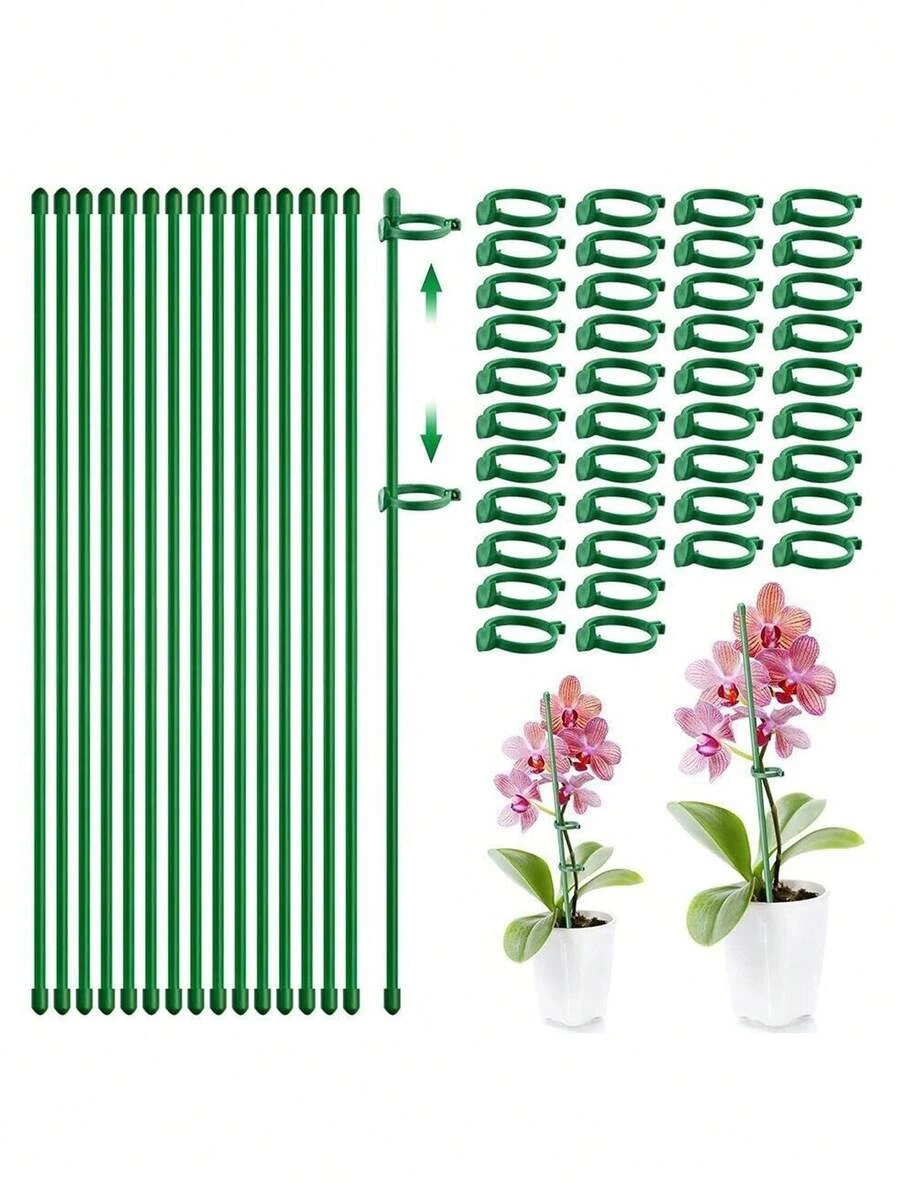 5/10 piezas Estacas de soporte para plantas con clips, varas de soporte para orquídeas, adecuadas para tomates en maceta, rosas, flores, postes de soporte para plantas de jardín, uso interior y exterior, adecuadas para el jardín