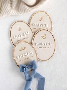 Baby Boy Name Announcement Sign: Newborn Hospital Birth Statistic With Bow And Rocking Horse - Multicolor - View 8