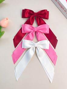 12Pcs Satin Hair Bow Clips With Long Ribbon Tails French Coquette Bow Barrettes Set For Women Girls Accessories Hair Accessories Hair Clips Bow Fall - Multicolor - View 2
