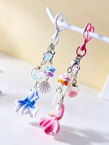 1pc Cute Glass Ball Mermaid Phone Strap, Beaded Pendant Charm - Multicolor - View 3
