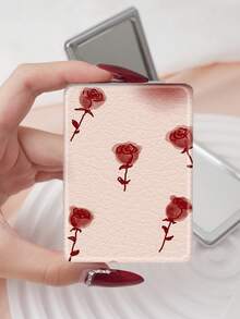 1PC Y2K Series Portable Vanity Mirror, Foldable Lightweight Ultra-Thin Convenient Hand Mirror, PU Leather, Suitable For Multiple Scenarios And All People, Rectangular Small Mirror, Pocket Mirror, Leopard Print, Lips, Cherry, Bow, Rose Pattern Design, Exquisite And Delicate, Easy To Carry, Handheld Makeup Mirror, 180° Flip Cover, Multi-Functional - Multicolor - View 15