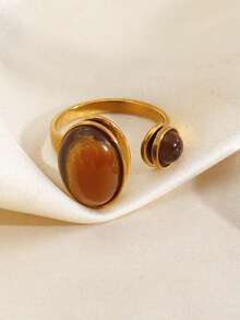 1 buah Cincin Oval Mata Harimau Bergaya dari Stainless Steel, Cocok untuk Pemakaian Sehari-hari - MultiWarna - View 5
