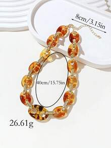 1pc Fashionable Retro Exaggerated Bohemian Style Thick Brown Acrylic Beaded Necklace, Suitable For Women, Couples, Parties, Daily Wear, Luxury & High-End - Multicolor - View 2