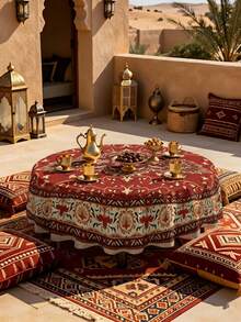 1/2pcs Tablecloth, Vintage Floral Pattern Polyester Fabric Tablecloth Red Background Chinese Style Decorative Fabric Suitable For Round Square Dining Tables Kitchen Restaurant Coffee Table Picnic Camping Country Farmhouse Tabletop Protection Holiday Atmosphere Decoration Multi-Scene Use Tabletop Decor First Choice - Multicolor - View 5
