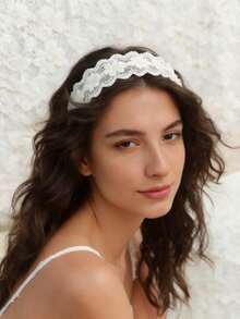 1PC Women's Floral Lace Headband White Black Hair Hoop Sweet Cute Bohemian Style Atmosphere Fashion Hair Accessory Hairband - 1 PC Lace Headband - View 5