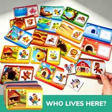 Animal Flash Cards For Toddlers, Montessori Matching Game,Educational Alphabet Vocabulary Learning Toy,Cartoon Zoo Puzzle,Back To School,Birthday Gift - 彩色 - 查看 1